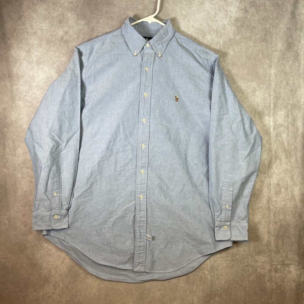 VTG Polo Ralph Lauren Shirt Mens 16.5 34 Blue Button Up Long Sleeve Preppy Plain